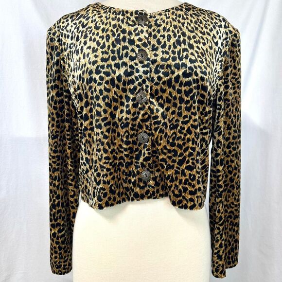 EXPO Vintage 90s Velvet Leopard Print Cropped Jacket Womens Plus 16 Mob Wife Y2K - Picture 1 of 6